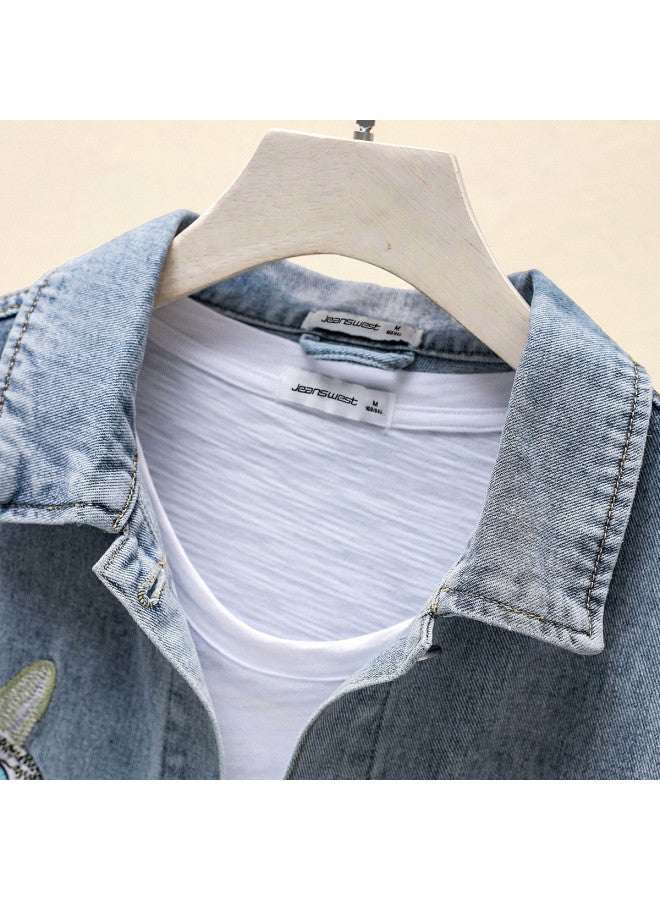 Jeanswest Early Autumn Denim Jacket Women's Embroidered Cat Slimming Bf Versatile Top Loose Jacket - Image 4