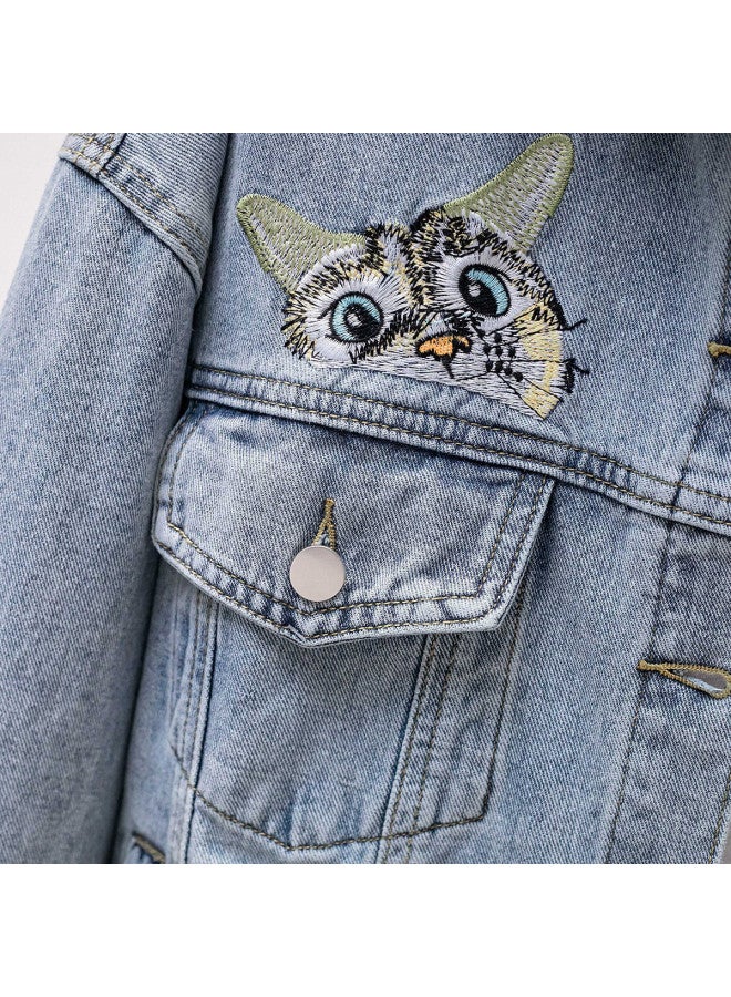 Jeanswest Early Autumn Denim Jacket Women's Embroidered Cat Slimming Bf Versatile Top Loose Jacket - Image 5