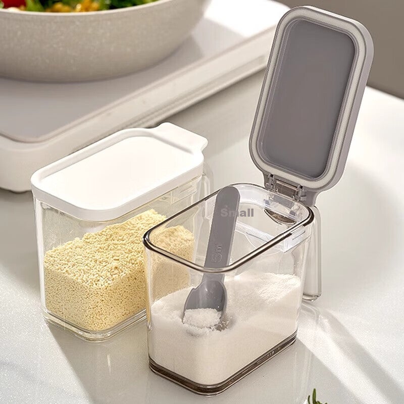 ASVEL Japanese-Style Seasoning Container, Household Plastic Spice Jar, Condiment Storage Box with Spoon, White, 480ml - Image 5
