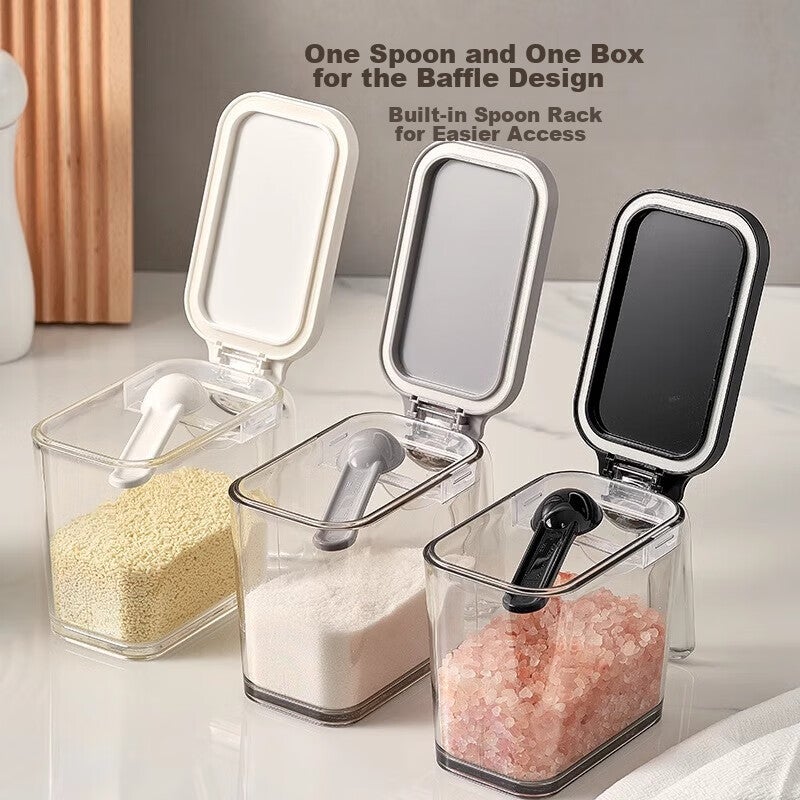 ASVEL Japanese-Style Seasoning Container, Household Plastic Spice Jar, Condiment Storage Box with Spoon, White, 480ml - Image 3