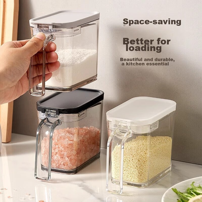 ASVEL Japanese-Style Seasoning Container, Household Plastic Spice Jar, Condiment Storage Box with Spoon, White, 480ml - Image 2