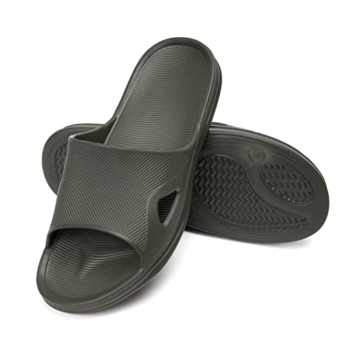 FUNKYMONKEY Men's Shower Slides - Non Slip Quick Drying Sandals for Men – Lightweight Pool Beach Bathroom Slippers Indoor Outdoor(10 M US, New Army Green) - Image 2