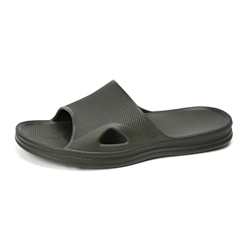 FUNKYMONKEY Men's Shower Slides - Non Slip Quick Drying Sandals for Men – Lightweight Pool Beach Bathroom Slippers Indoor Outdoor(10 M US, New Army Green) - Image 1