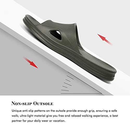 FUNKYMONKEY Men's Shower Slides - Non Slip Quick Drying Sandals for Men – Lightweight Pool Beach Bathroom Slippers Indoor Outdoor(10 M US, New Army Green) - Image 5