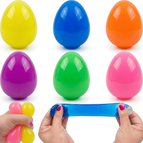 Howzcci 6 Pack Easter Eggs Squeeze Toys 2 x 24 inch Stress Relief Fidget Toys for Kids Adults Sensory Squishy Eggs for Easter Basket Stuffers Party Favors Classroom Prizes - Image 1