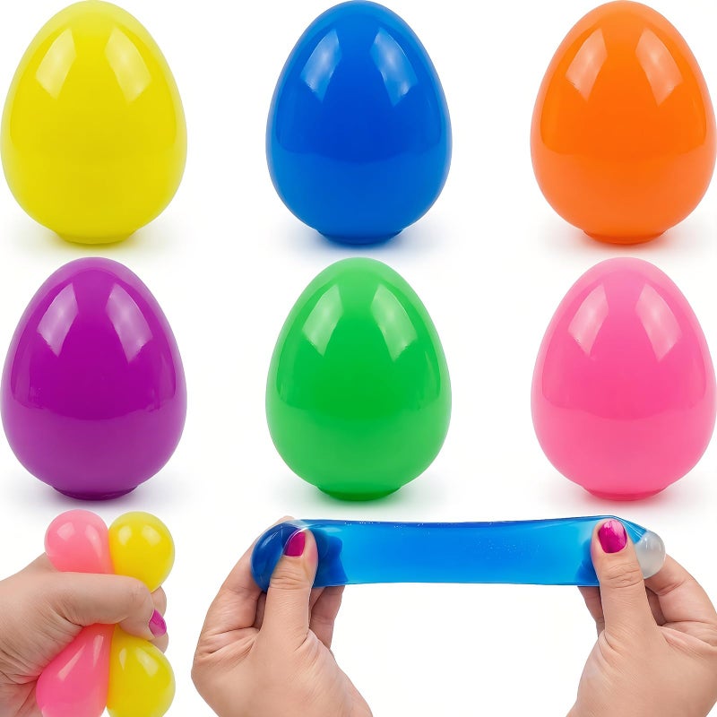 Howzcci 6 Pack Easter Eggs Squeeze Toys 2 x 24 inch Stress Relief Fidget Toys for Kids Adults Sensory Squishy Eggs for Easter Basket Stuffers Party Favors Classroom Prizes - Image 3