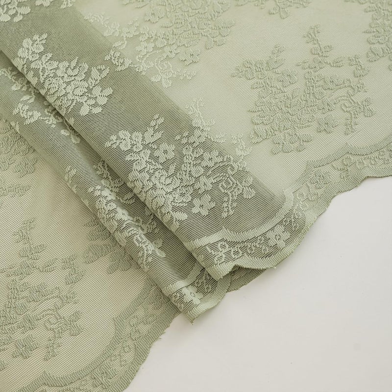 TUDECO Sage Green Shower Curtain with Attached Valance, Knitted Sheer Lace Floral Summer Bathroom Curtain, Scalloped Edge Reinforced Holes Top Green Boho Spring Shower Curtain, 72 x 72 Inch, 1 Panel - Image 5