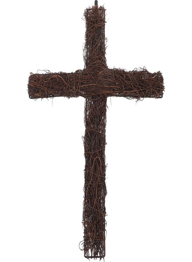 اليبيس إكليل من أغصان العنب على شكل صليب، إطار إكليل من الخيزران على شكل صليب، حلقات زهور، زينة جدارية يمكنك صنعها بنفسك، إكليل من أغصان العنب لحفلة عيد الفصح - Image 1