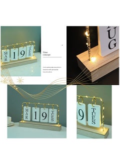 Generic Wooden Perpetual Calendar with Metal Stand for Office and Home Decor 2023 Monthly and Weekly Planner Desk Decoration in White Color  - Image 2