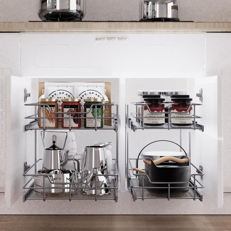 STORKING 2 Tier Pull Out Cabinet Organizer 20" W X 22" D, Slide Out Drawers For Kitchen Cabinets, Pull Out Drawers For Cabinets Capacity Heavy Duty Caddy, Cabinet Pullout Shelves Chrome-Plated,Bathroom Pantry - Image 5