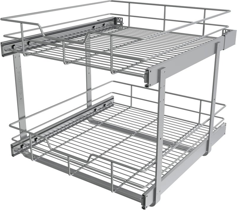 STORKING 2 Tier Pull Out Cabinet Organizer 20" W X 22" D, Slide Out Drawers For Kitchen Cabinets, Pull Out Drawers For Cabinets Capacity Heavy Duty Caddy, Cabinet Pullout Shelves Chrome-Plated,Bathroom Pantry - Image 1