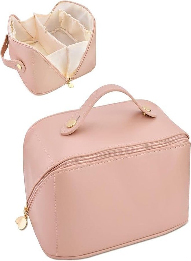 DGOOLS Cosmetic Travel Organizer, Women's Makeup Pouch Travel Bag Portable Leather Cosmetics Bag with Handle and Divider, Wide Opening Cosmetic/Makeup Organizer - Image 1