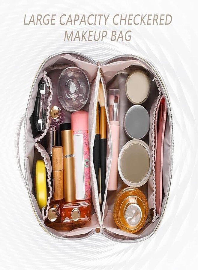 DGOOLS Cosmetic Travel Organizer, Women's Makeup Pouch Travel Bag Portable Leather Cosmetics Bag with Handle and Divider, Wide Opening Cosmetic/Makeup Organizer - Image 2