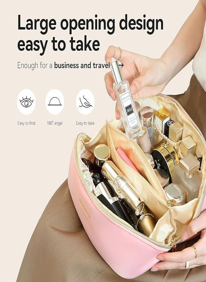 DGOOLS Cosmetic Travel Organizer, Women's Makeup Pouch Travel Bag Portable Leather Cosmetics Bag with Handle and Divider, Wide Opening Cosmetic/Makeup Organizer - Image 4