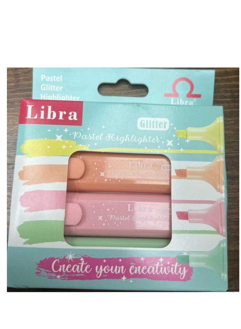 Libra 4-Pieces Pastel Glitter Highlighter Set Multicolor