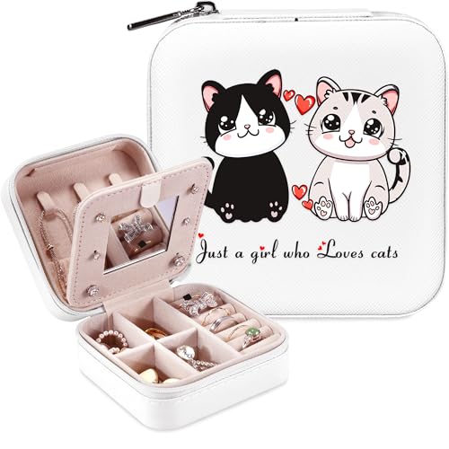 BJDAMAI Cat Jewelry Box, Gifts For Women Teens Girls Age 8-12, Cat Lovers Stuff Items Accessories Things Merchandise Decor Merch, Travel Ring Earrings Necklace Organizer Holder! - Image 1