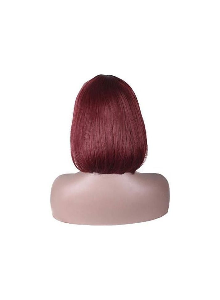 باروكة شعر صناعي  قصير مستقيم بلون احمر شعر حراري فايبر قابل للغسيل والمكواه - Image 2