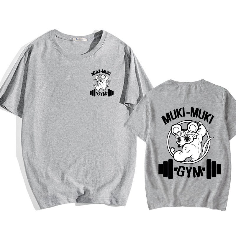 Muki Muki Gym Funny Printed Round Neck Short-Sleeved T-Shirt Loose Bottoming Top Summer For Men And Women - Image 5