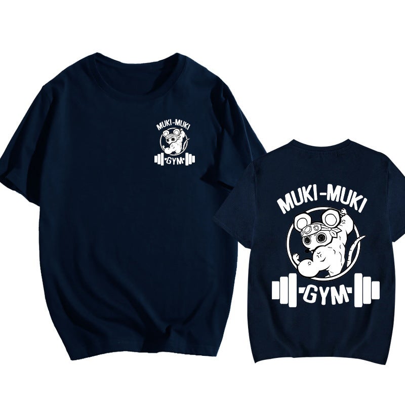 Muki Muki Gym Funny Printed Round Neck Short-Sleeved T-Shirt Loose Bottoming Top Summer For Men And Women - Image 3