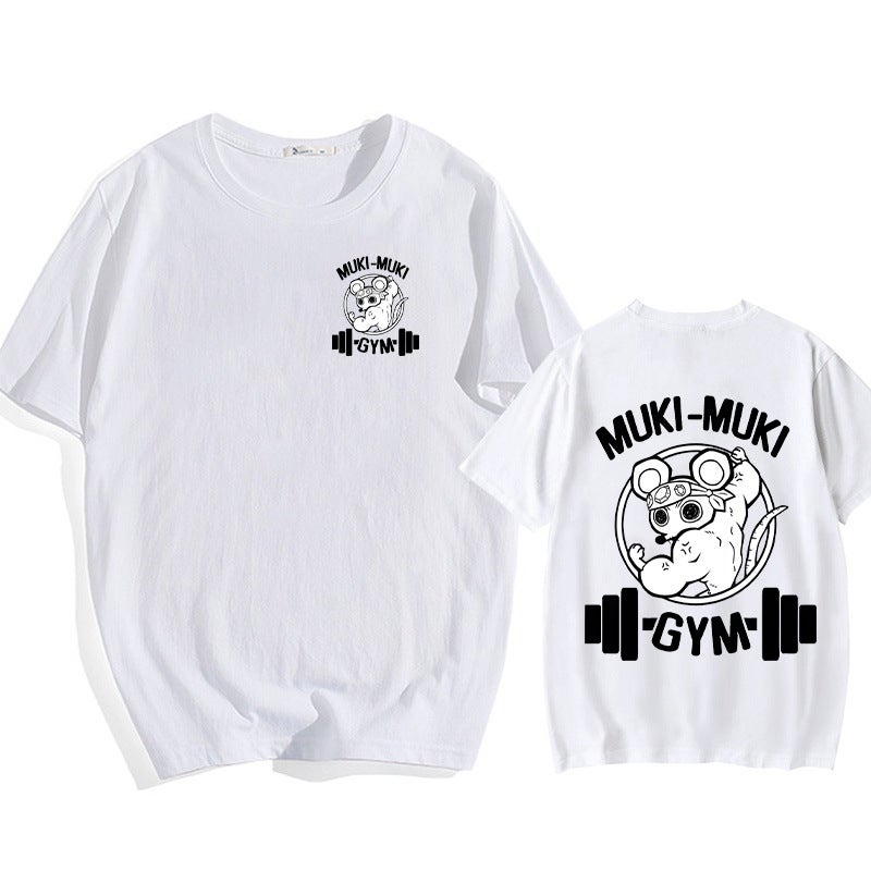 Muki Muki Gym Funny Printed Round Neck Short-Sleeved T-Shirt Loose Bottoming Top Summer For Men And Women - Image 4