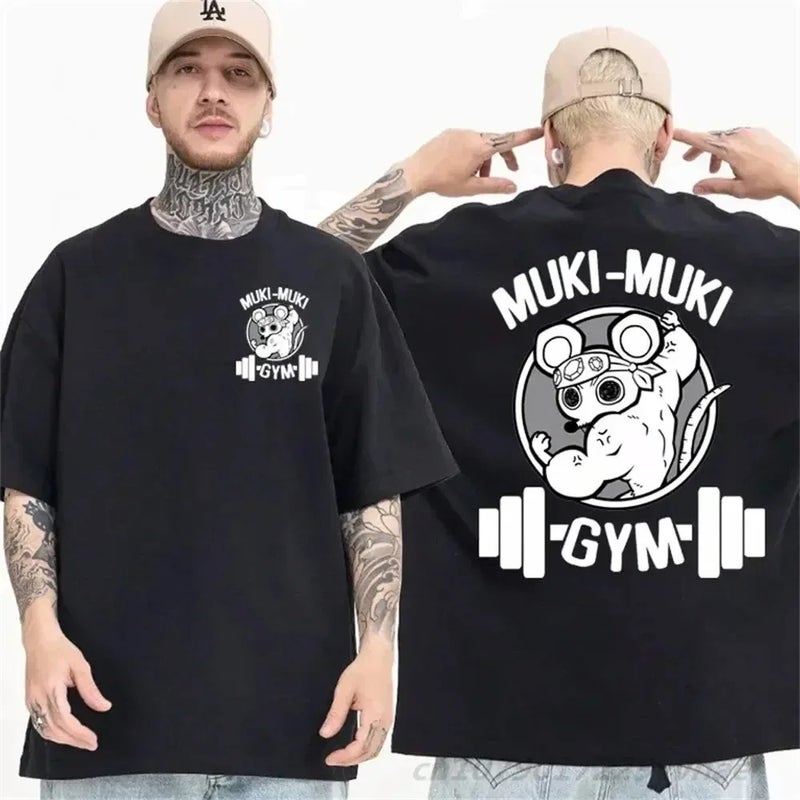 Muki Muki Gym Funny Printed Round Neck Short-Sleeved T-Shirt Loose Bottoming Top Summer For Men And Women - Image 2