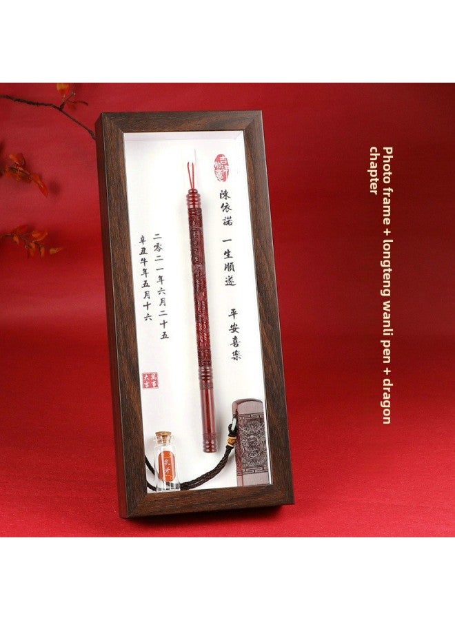 Fetal Brush Pen DIY Homemade Bracelet Pen DIY Self-made Baby Souvenir Necklace Umbilical Cord Preservation Full Moon Gift-Color:Photo Frame Black + Dragon Pen + Dragon Chapter + Lanugo Bottle  - Image 1