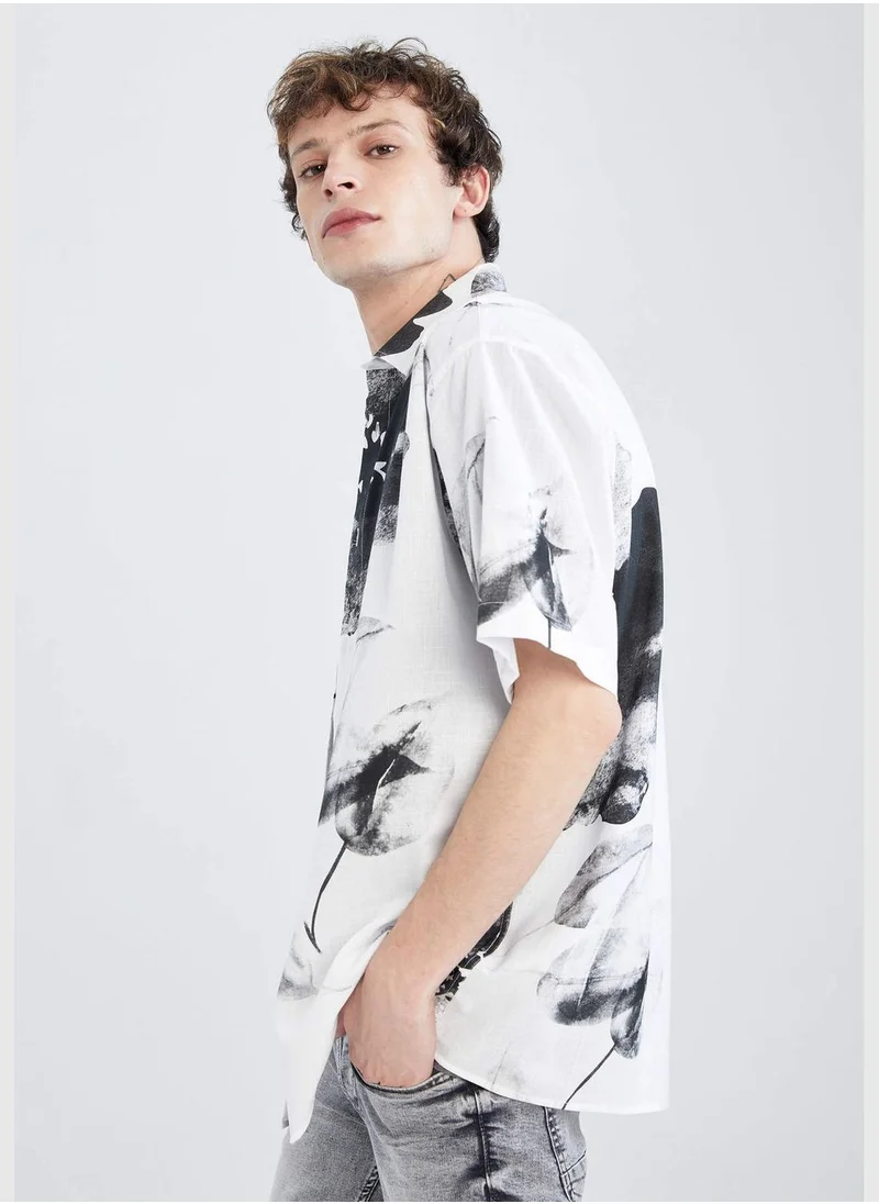 DeFacto Oversized Short Sleeve Palm Print Poplin Shirt