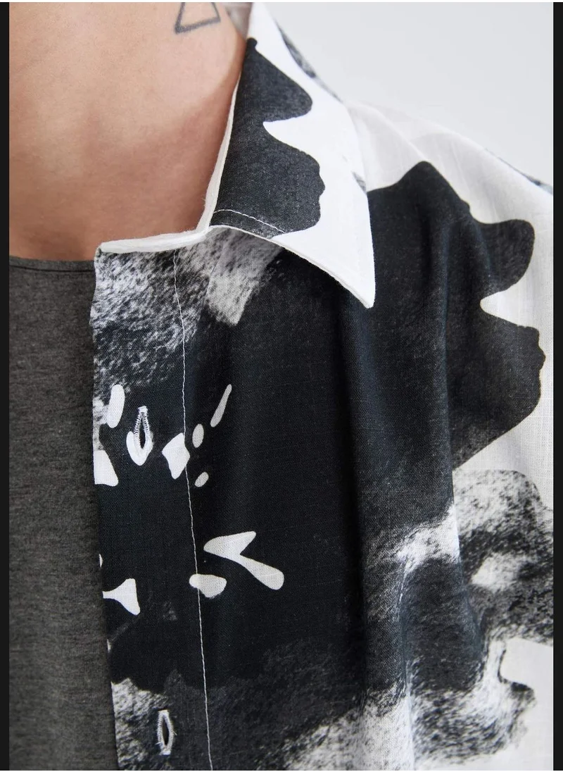 DeFacto Oversized Short Sleeve Palm Print Poplin Shirt