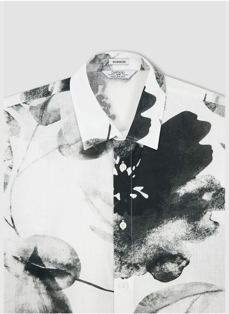 DeFacto Oversized Short Sleeve Palm Print Poplin Shirt
