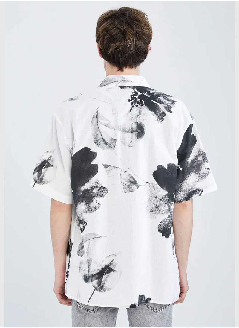DeFacto Oversized Short Sleeve Palm Print Poplin Shirt