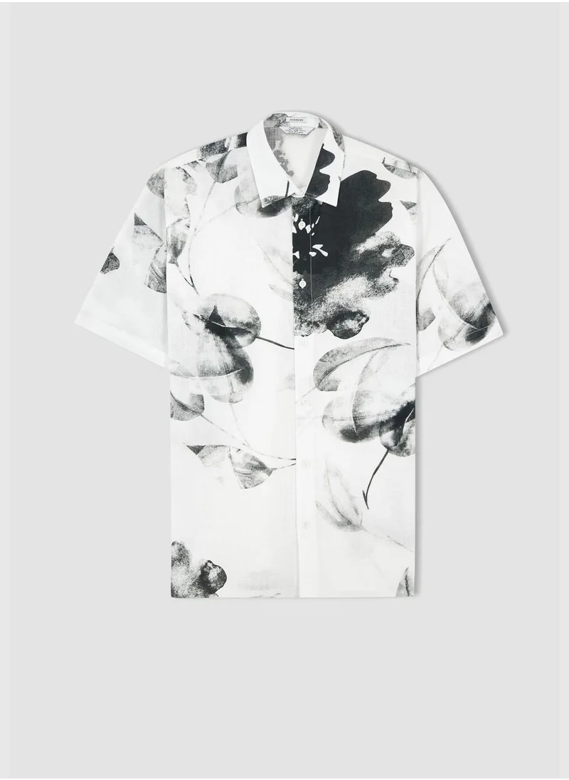DeFacto Oversized Short Sleeve Palm Print Poplin Shirt