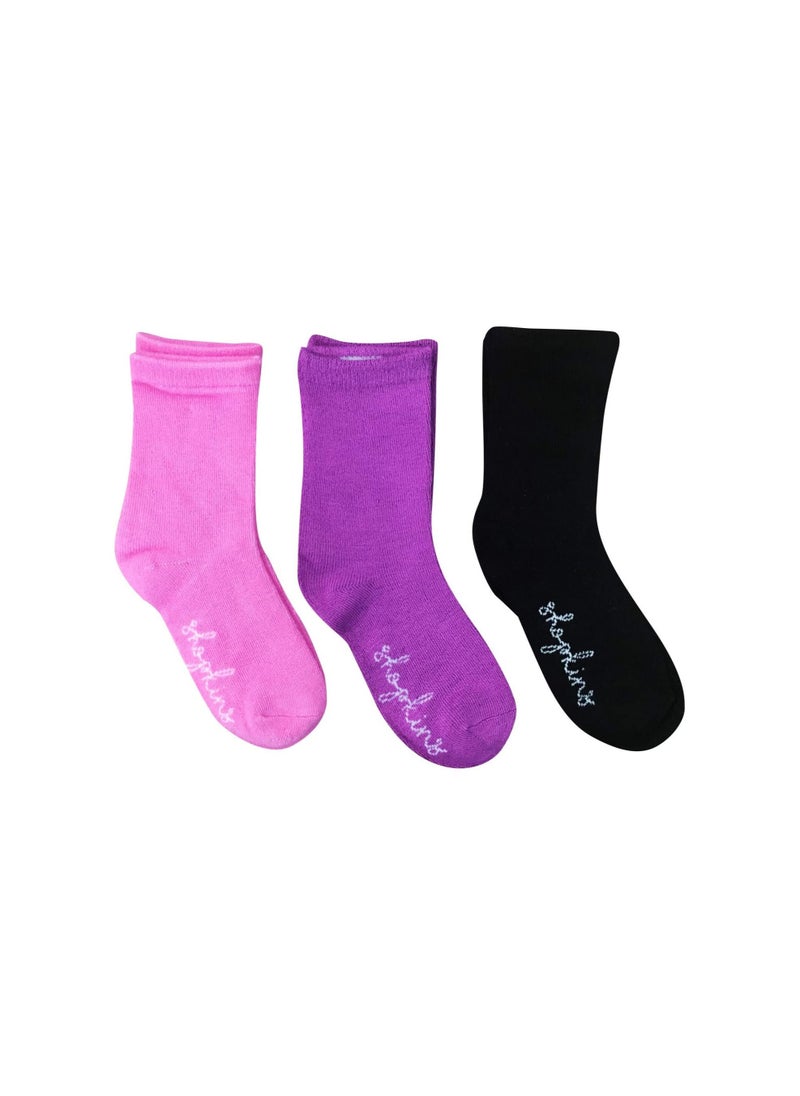 Shopkins - Shopkins Bamboo Cotton Sock - Solid (Pack Of 3) - Pink/Lavender/Black 5-8Y - Image 1