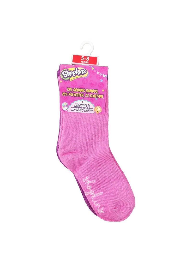 Shopkins - Shopkins Bamboo Cotton Sock - Solid (Pack Of 3) - Pink/Lavender/Black 5-8Y - Image 1