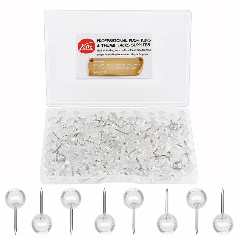 دبابيس ياليس 13 بوصة دبابيس خريطة فضية 100 قطعة حجم كبير دبابيس نقطة فولاذية ورأس دائري بلاستيكي شفاف فضي