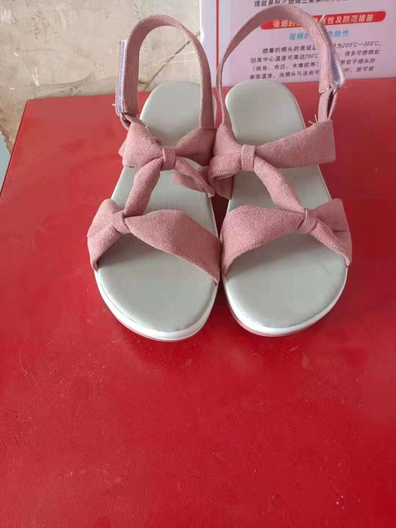 2021 Summer New PU Womens Casual Peep Toe Bow Wedge Sandals Pink