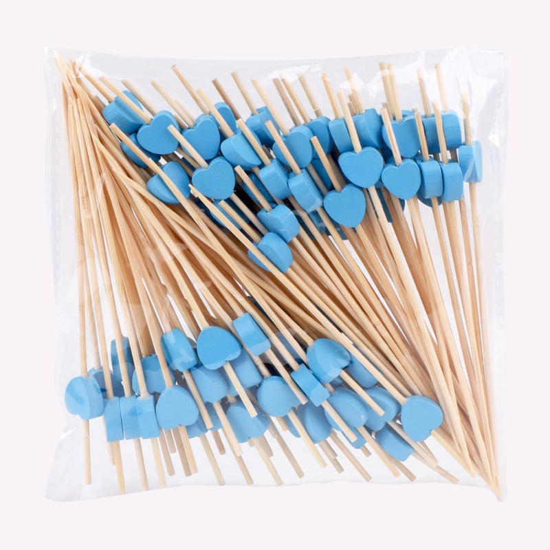 JtmyAota 100 Pack Fruit Toothpicks HeartShaped Bamboo Cocktail Picks Natural Bamboo Toothpicks for Appetizers Fruit Cake Dessert Barbecue Snacks Sandwiches Blue