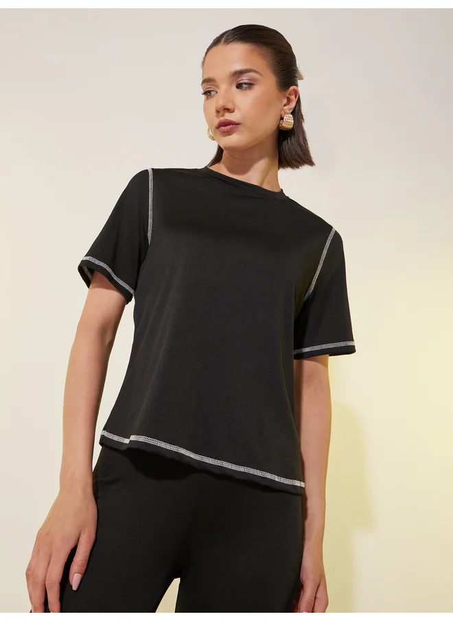 تايك تو Take Two Solid Round Neck T-Shirt and Leggings Set