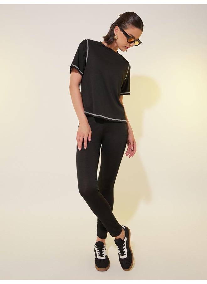 Take Two Take Two Solid Round Neck T-Shirt and Leggings Set  - Image 1
