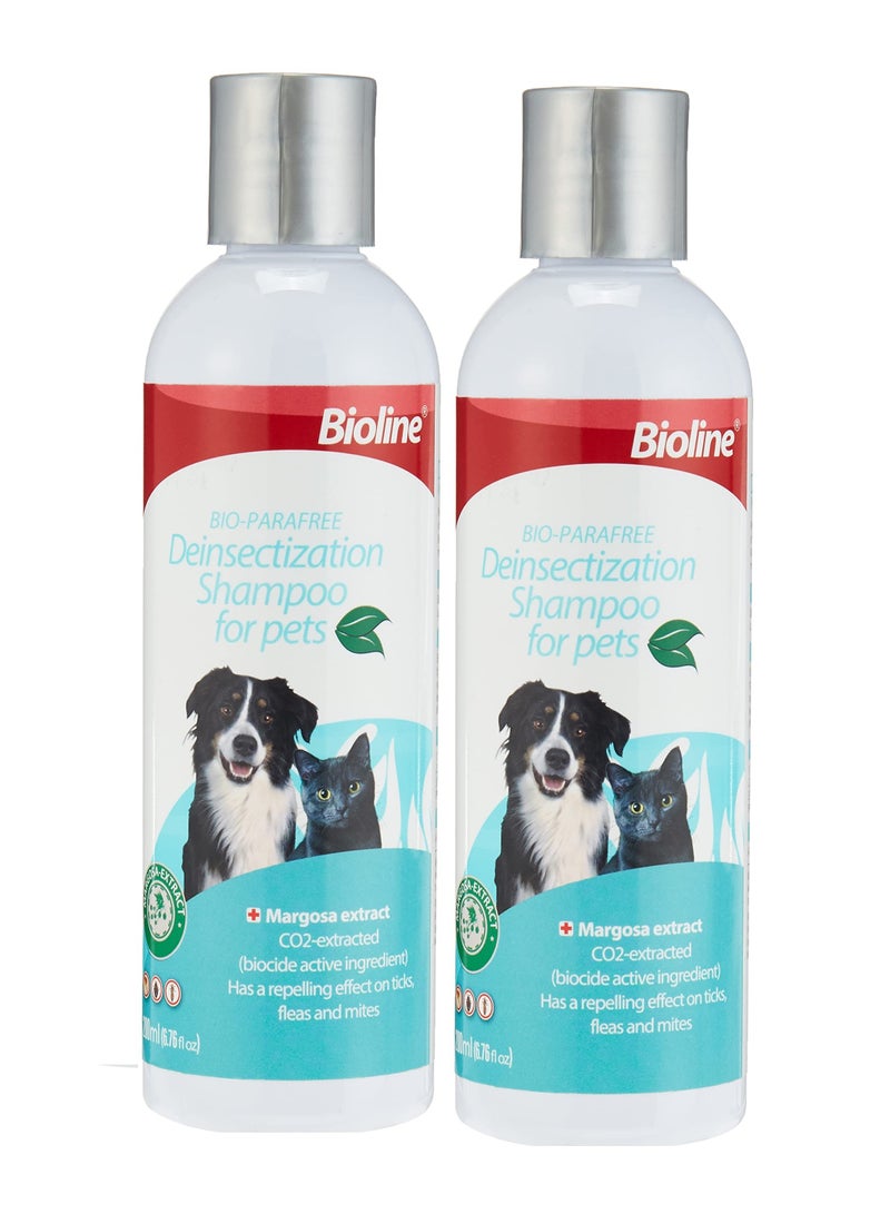 Bioline شامبو طارد للحشرات للحيوانات الأليفة طارد للقراد والبراغيث والسوس 2X200 مل - Image 1