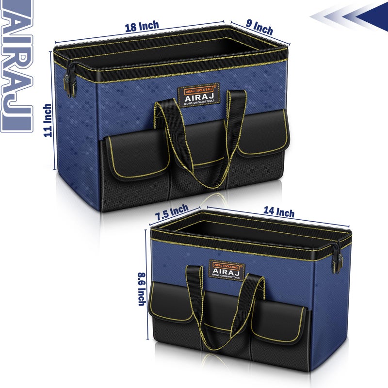 AIRAJ Tool Bag 2-Pack Set | AIRAJ 18" & 14" Portable Tool Storage Bag | Wide Mouth Tool Bags for Men and Women | Small Tool Tote | Tool Organizer for Home Repairs,Garage Storage,Professional Work | Tool Box - Image 2