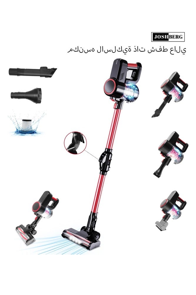 جوشبيرغ مكنسة كهربائية يدوية لاسلكية 6 في 1، مكنسة عصا بقوة شفط 14000 باسكال مع محرك بدون فرش، عصا قابلة للطي 180 درجة، مكنسة كهربائية محمولة خفيفة الوزن لتنظيف الأرضيات الصلبة والسيارات والسجاد وشعر الحيوانات الأليفة - Image 1