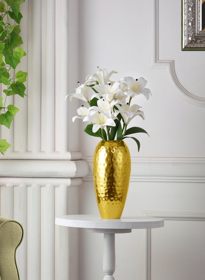 النحاس الأوروبي مزهرية معدنية أوروبية من النحاس المطروق على شكل زهرة "هافن" للمنزل - لمسة نهائية ذهبية | أصيص نباتات أنيق ومتين مصنوع من الفولاذ المقاوم للصدأ | ديكور عصري لغرف المعيشة والرسم والمكتب - Image 1