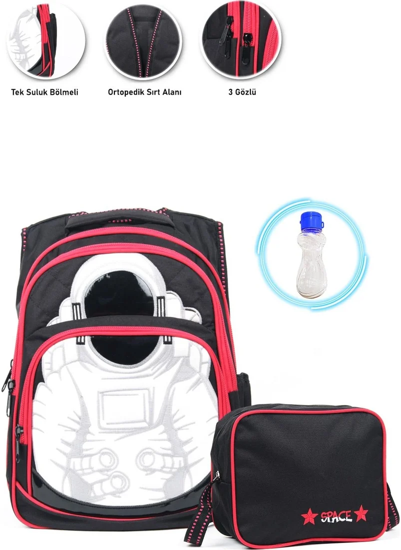 Masho Trend Red 3-Eyed Astronaut School Bag + Nutrition + Water Bottle - Space Bag Primary School Bag Backpack