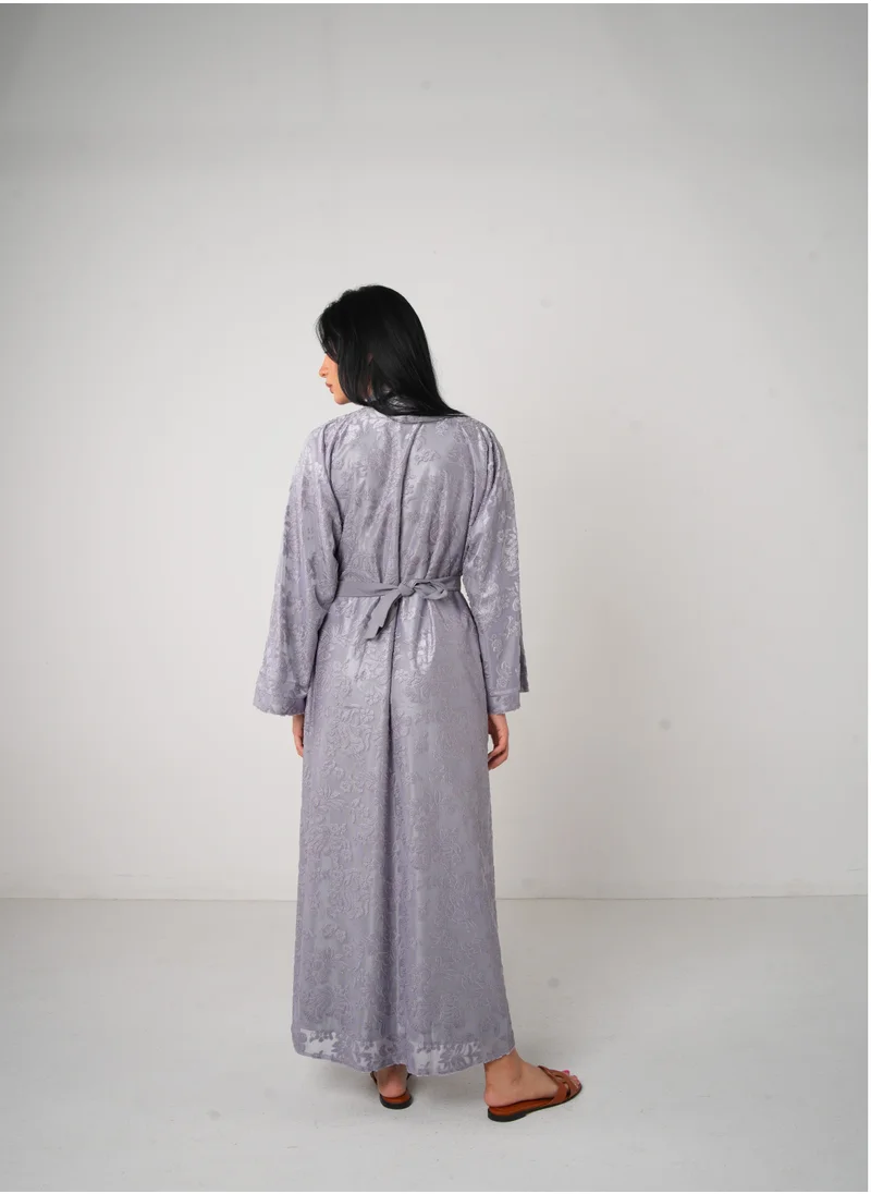 JAMEELA Grey Full lace Open Abaya 3 pieces Set