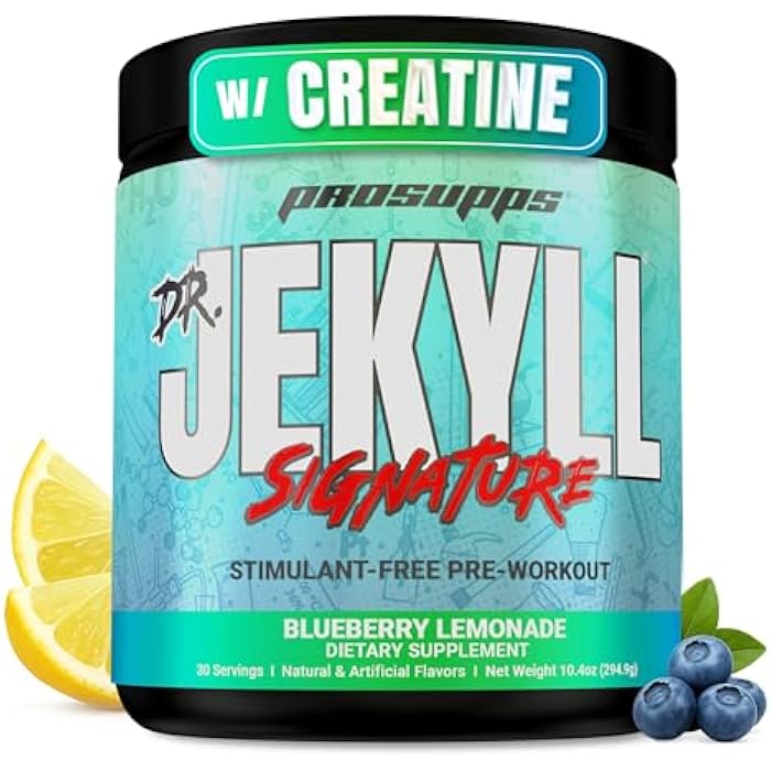 PROSUPPS Dr. Jekyll Signature Pre Workout Powder with Creatine - Stim-Free Preworkout Supports Focus & Endurance - Caffeine-Free Gym & Fitness Supplements (Blueberry Lemonade, 30 Servings) - Image 1