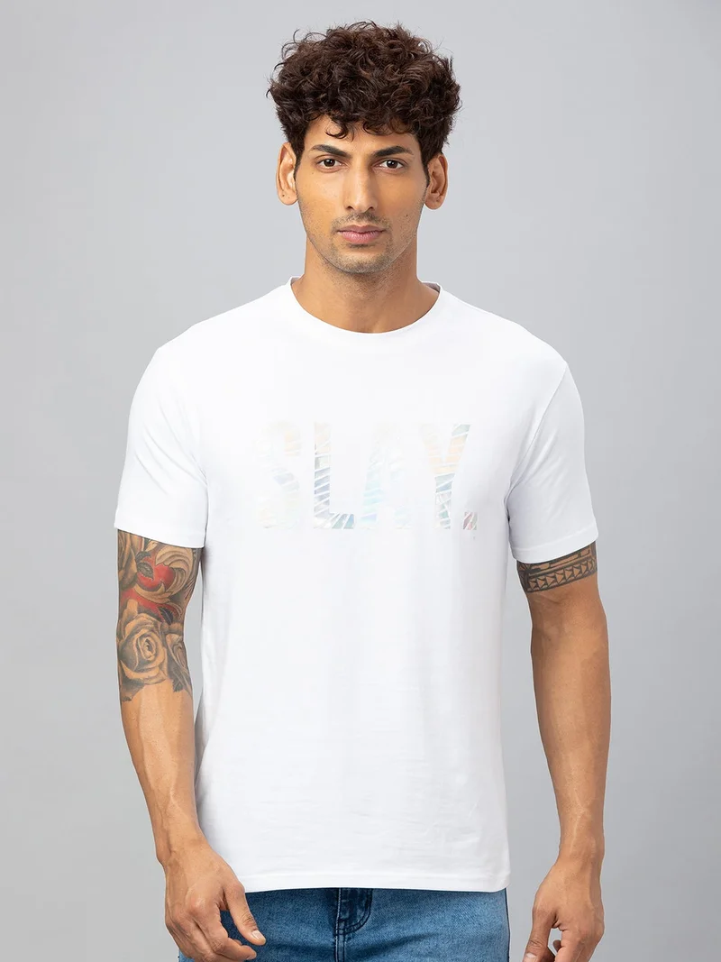 globus Globus Men White Printed Cotton Round Neck Regular Fit T-Shirt