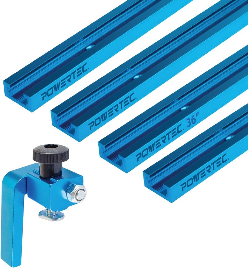POWERTEC 72141 36"x4 Universal T track with 1 Pc 3" T track Flip Stop for Woodworking, Double-Cut Profile T track with Fence Flip Stop - Image 1