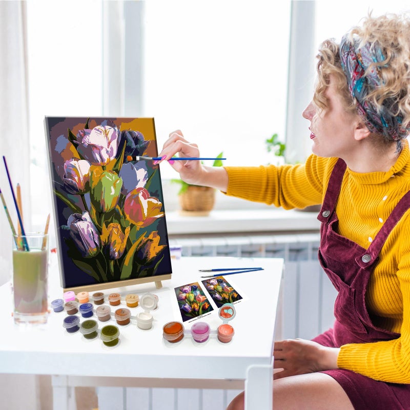 JOOZ Paint by Numbers Kit for Adults Flowers Paint by Number with Frame Floral Paint by Number with Easel Tulip Digital Oil Painting Kits for Gift Home Wall Decor 7.87x11.81 Inch - Image 4