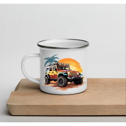TAJNAN Coffee Mug | Unbreakable Enamel | Mountains Travel Print | Military Mug | Unique and Stylish | Birthday Travel Gift (Metal), 350 Milliliter (Yellow Car) - Image 2