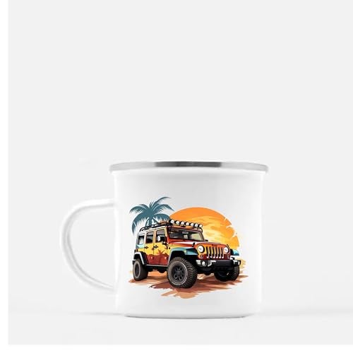TAJNAN Coffee Mug | Unbreakable Enamel | Mountains Travel Print | Military Mug | Unique and Stylish | Birthday Travel Gift (Metal), 350 Milliliter (Yellow Car) - Image 5